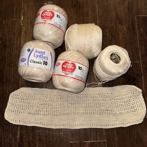 Lot of 5 Crochet Threads, Red Heart &Aunt Lydia’s Size 10 Cotton Thread